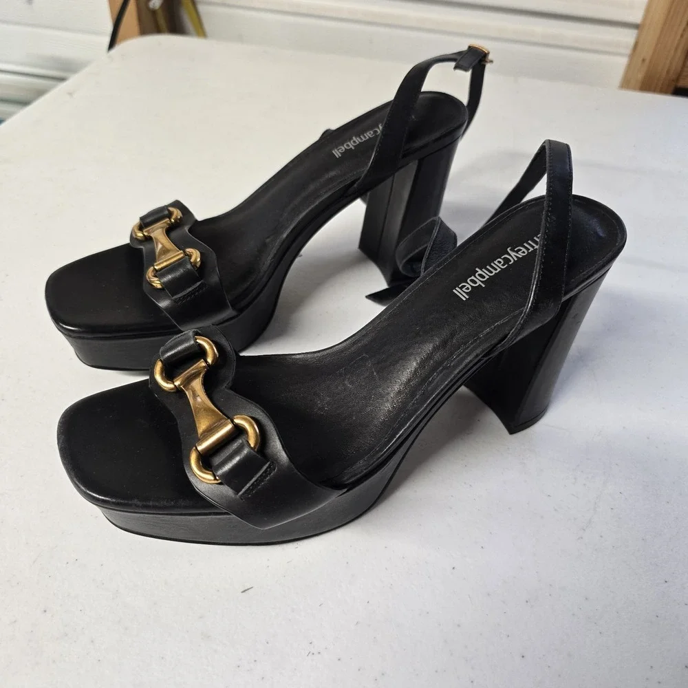 Jeffrey Campbell ‎ Ankle Strap Block heel Sandal  In Black Leather Sz 8.5